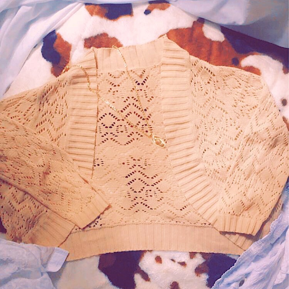 Hand-knitted cream/Brown cottage core top cardigan